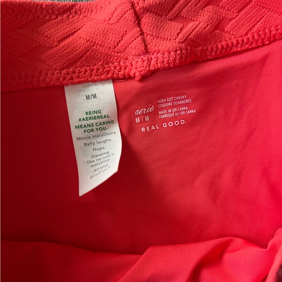 Aerie Coral Textured High Cut High Waisted Cheeky Bikini Swim Bottoms - Picture 3 of 5